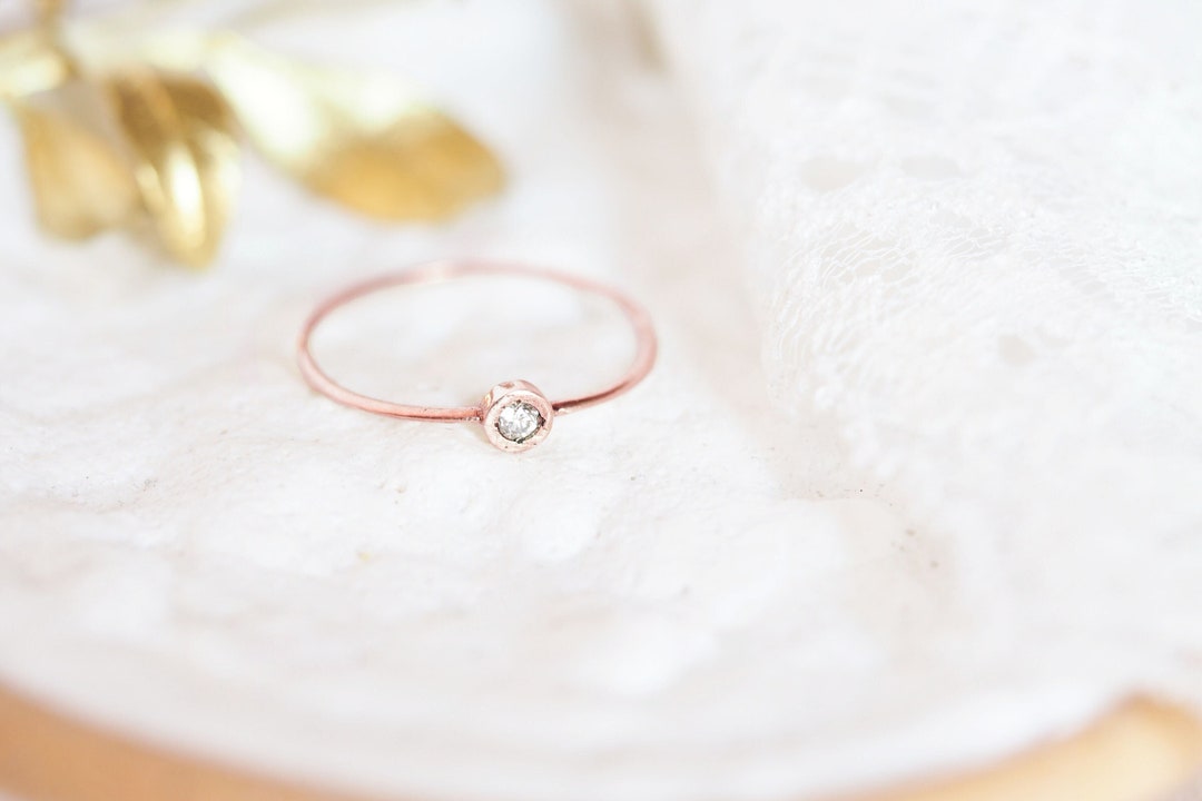 Simple Tiny Diamond Ring, Small Diamond Solitaire Ring, Gold Diamond ...