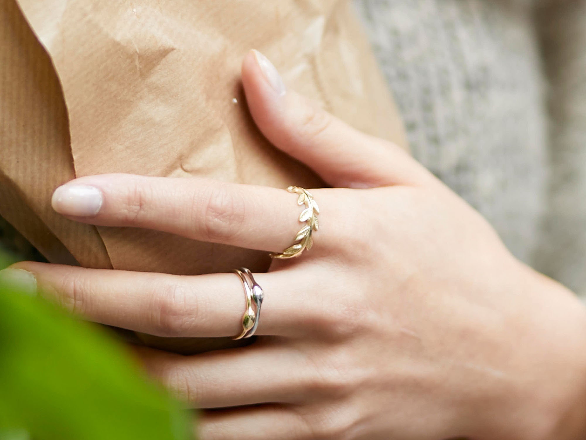 Leaf Wedding Band Botanical wedding ring Gold leaf stack Etsy
