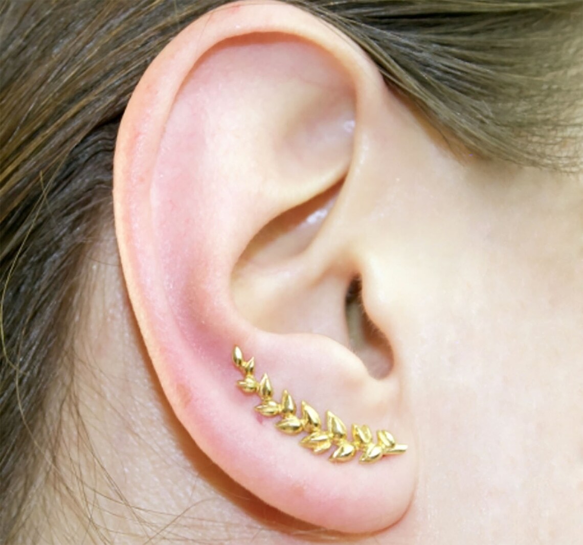 Leaf Ear Climber Earrings Boho Earrings Leaf Ear Cuff Etsy