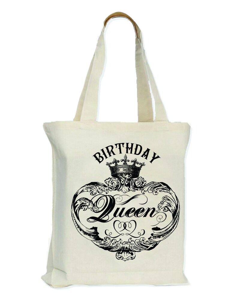 Birthday Queen 12 oz Gusseted Tote Travel Bag Cotton Canvas Tote Bag Vintage Victorian Grocery Bag Royal Crown