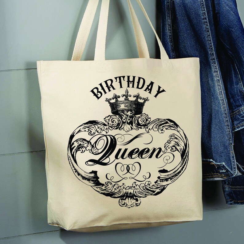 Birthday Queen 12 oz Gusseted Tote Travel Bag Cotton Canvas Tote Bag Vintage Victorian Grocery Bag Royal Crown
