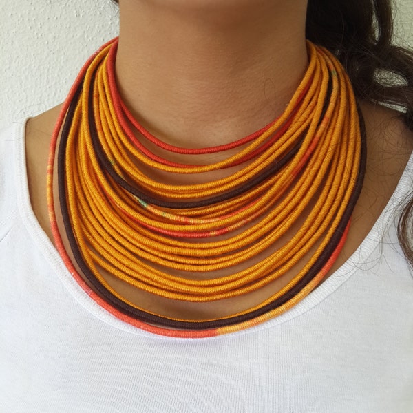 Boho Yarn Necklace, Charm layered Necklace, Tribal Wrapped rope Necklace, Statement Necklace -tribal necklace-thread wrap necklace-
