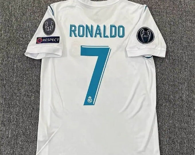 Real Madrid Ronaldo Champions League Final Home Jersey 2017 - 2018 Short Sleeve/ Soccer Football Classic Jersey Retro