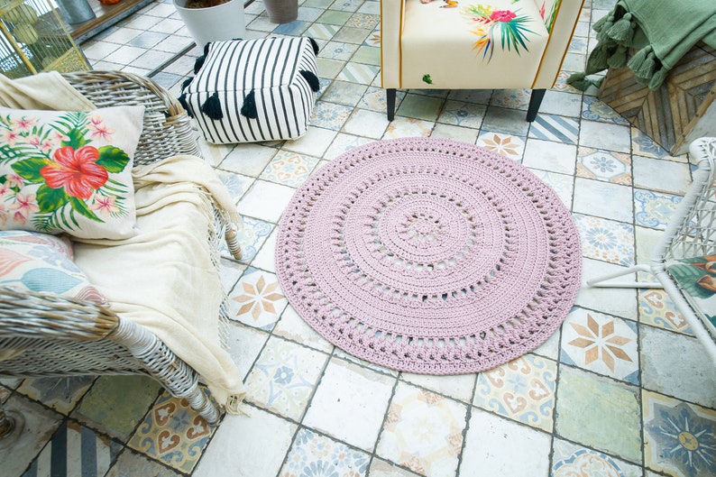 Сrochet Rug Round Area Rug 42 1/2 In Dusty Pink Color Floor Etsy