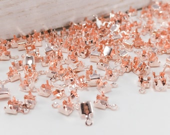 Rose Gold Rhinestone Chain Crimp End Connectors, Chain Cup Connector, Bead Findings, Clasp End, 4mm