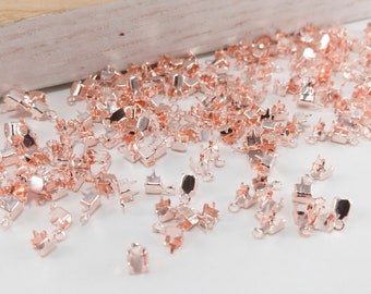 Rose Gold Rhinestone Chain Cup Connectors, Crimp Connector, Jewelry Crimp, End crimps 3mm