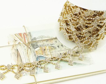 Diamant strass or Trim, chaîne de strass, appliques de mariage strass, or clair cristal Trim, 25mm (qté 1 Yard)