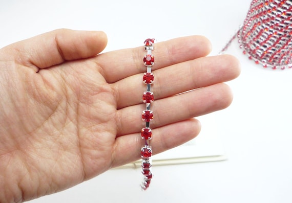 Argent chaîne de Rhinestone, Siam rouge Crystal Trim, (Qté (Qté (Qté 6mm/1 Yard) ab3d00 Argent chaîne de Rhinestone, Siam rouge Crystal Trim, (Qté (Qté (Qté 6mm/1 Yard) ab3d00