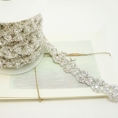 Silver Rhinestone Luxury Border Trim Clear Crystal Trim Etsy