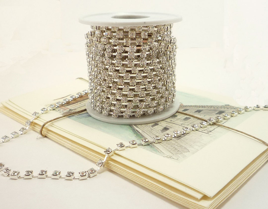 Silver Rhinestone Chain, Clear Crystal, (4mm / 1 Yard Qty) - Etsy