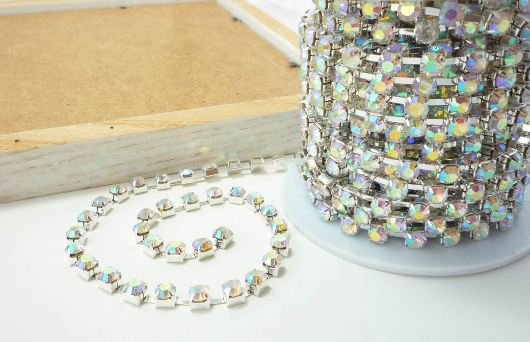 Silver Rhinestone Chain, AB Crystal, (6mm / 1 Foot Qty) - Etsy