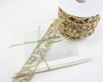 Stras vigne Scroll Trim, chaîne de Rhinestone, mariage Rhinestone Trim, Clear Crystal Trim, 28mm (1 pieds Qté)