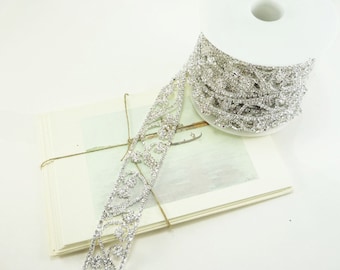 Silver Rhinestone Vine Scroll Trim, Rhinestone Chain, Wedding Rhinestone Trim, Clear Crystal Trim, 28mm ( 1 Yard Qty)