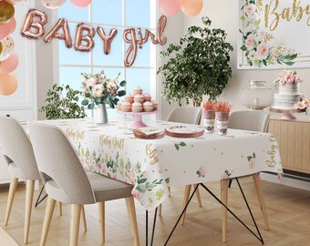 Baby Shower Tablecloth Baby Shower Decorations for Girls Baby Girl Blush Rose Pink Floral Disposable Plastic Tablecover Gender Reveal Etsy