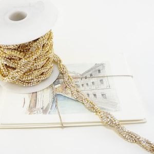 Gold Rhinestone Twisted Rope Trim, Rhinestone Chain, Clear Crystal Trim, Rhinestone Applique, 28mm ( 1 Feet Qty)