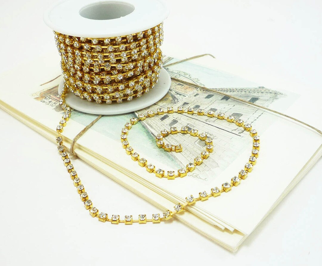 Gold Rhinestone Chain, Clear Crystal, (3mm / 1 Yard Qty) - Etsy