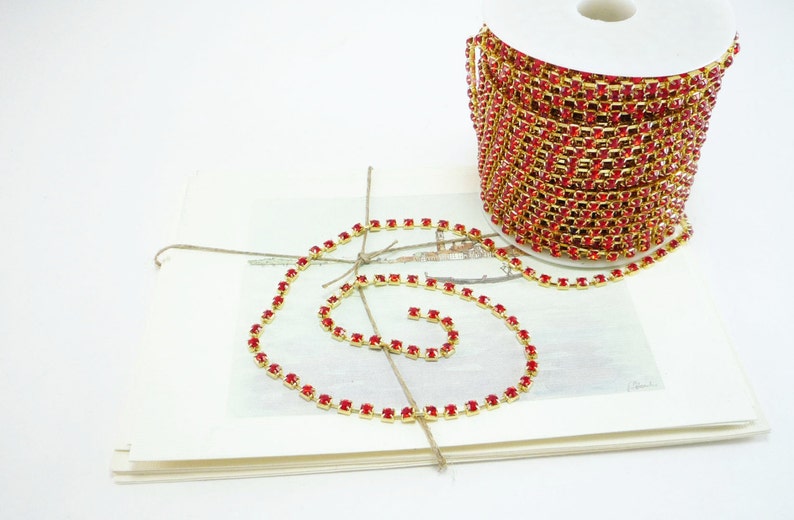 Red Rhinestone String Chain Gold Rhinestone Chain, Red Siam Crystal, (4mm / 1 Foot Qty) - Etsy