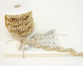 Bordure florale en strass dorés, appliques en strass, chaîne en strass, bordure en strass pour mariage, bordure en cristal transparent, 18 mm (1 pied)
