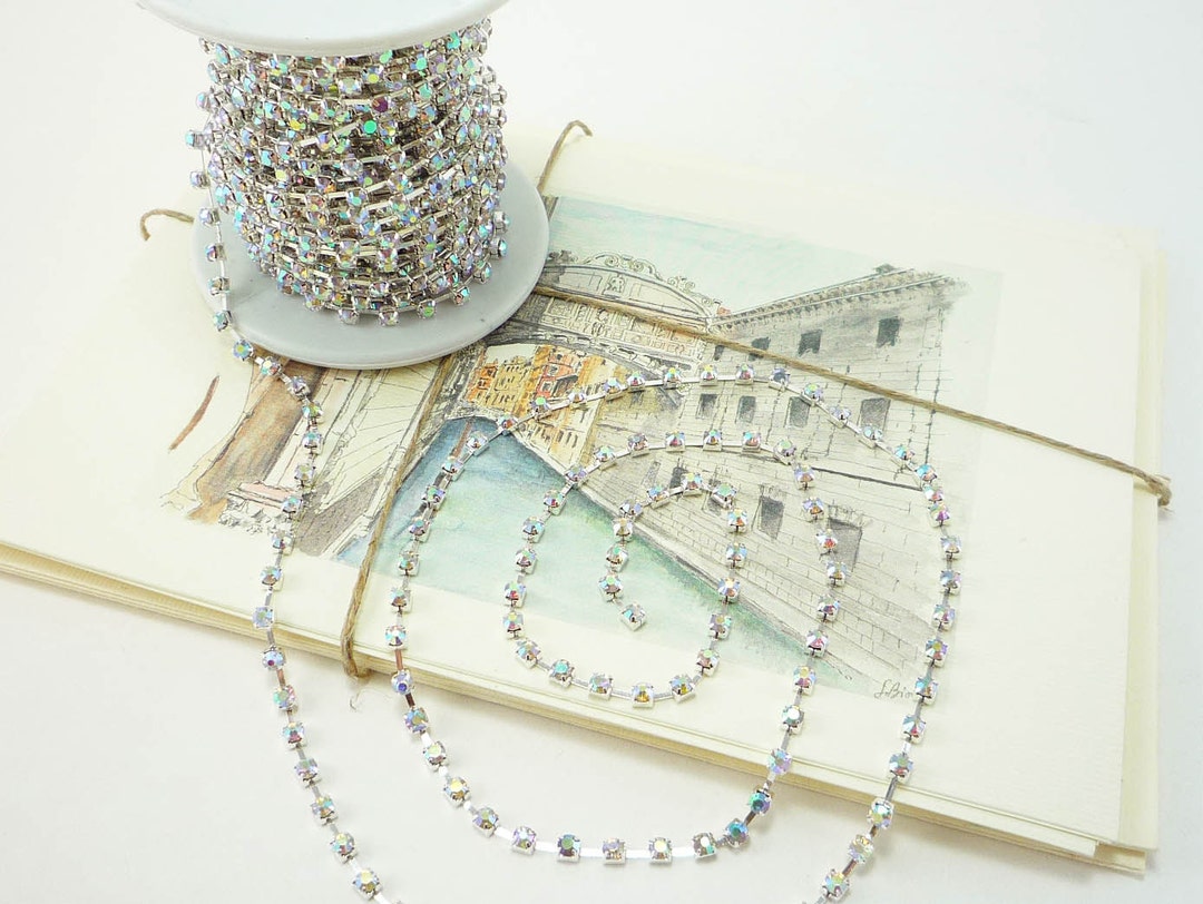 Silver Rhinestone Chain, AB Crystal, (3mm / 1 Yard Qty) - Etsy