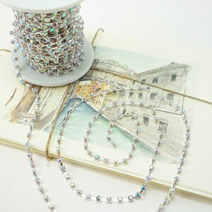Silver Rhinestone Chain, AB Crystal, (3mm / 1 Yard Qty)