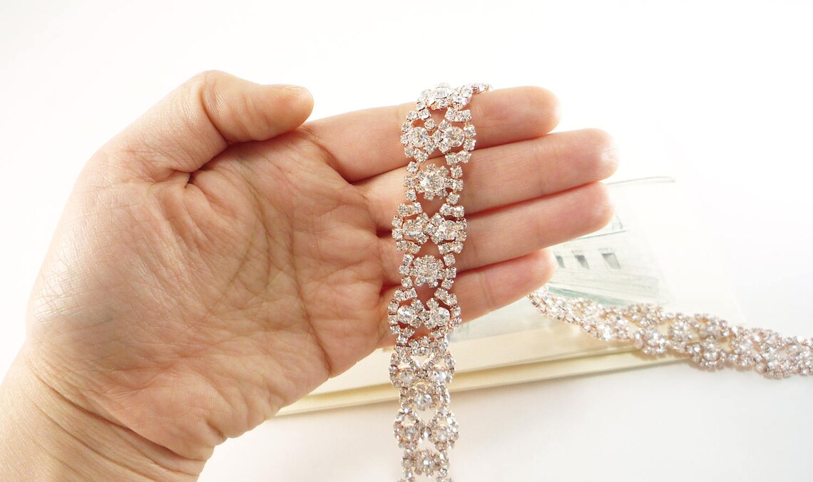 Rose Gold Rhinestone Luxury Border Trim, Clear Crystal Trim, Wedding ...