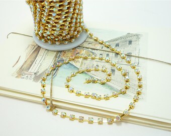 Gold Strass Kette, AB Kristall trimmen Becher Kette, (4 mm / 1 Foot Qty)