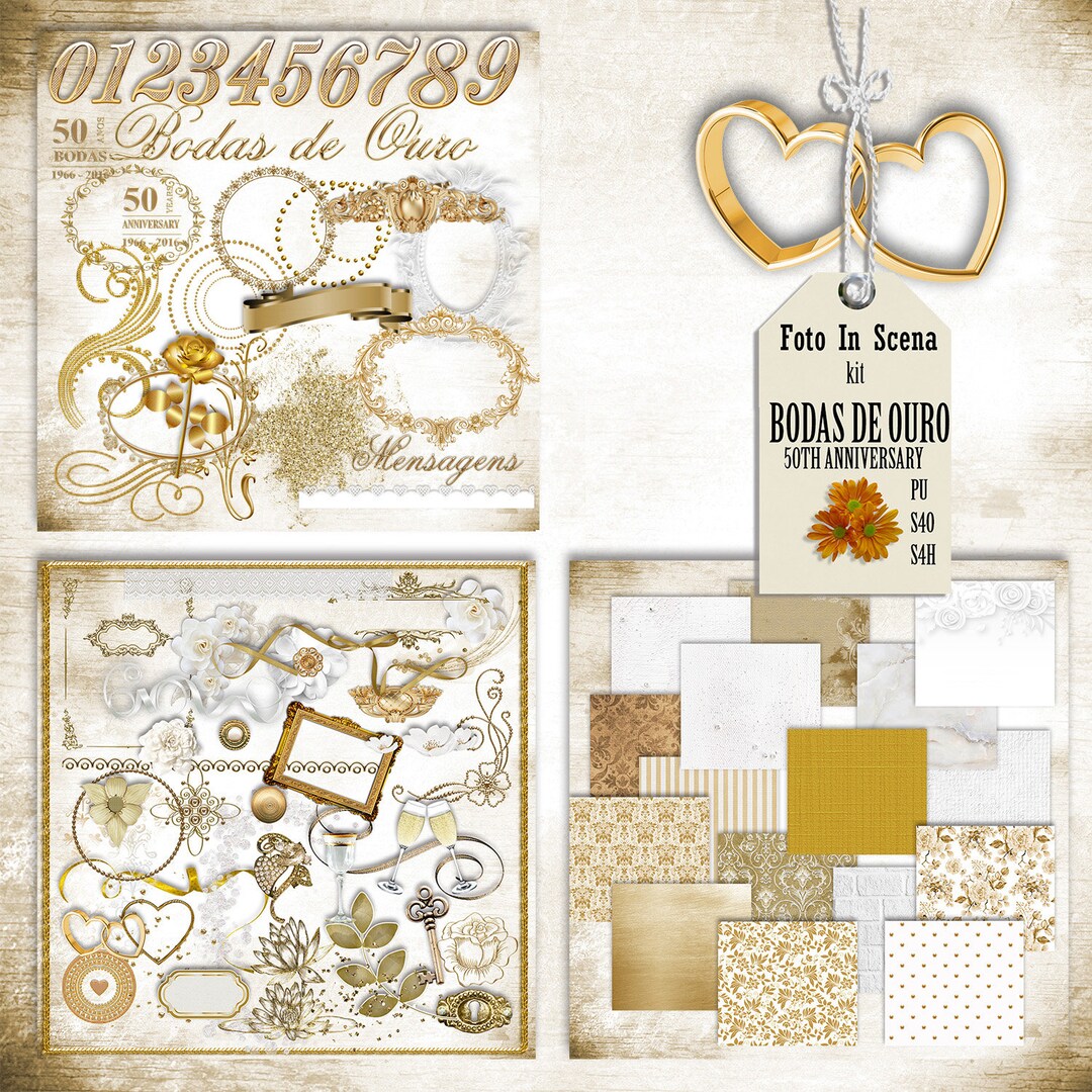 Digital Kit 50th WEDDING ANNIVERSARY, Digital Kit Love, Digital Kit  Wedding, Digital Kit in Gold and White - Etsy, image size:1080x1080