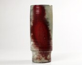 Vintage Handmade Ceramic Vase. Dutch Ceramic D.O.K. White and Red. 70s