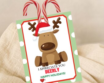 Reindeer Candy Cane Favor Tags | Candy Cane Holder | Christmas Party Favor Tags | Christmas Printables | INSTANT DOWNLOAD