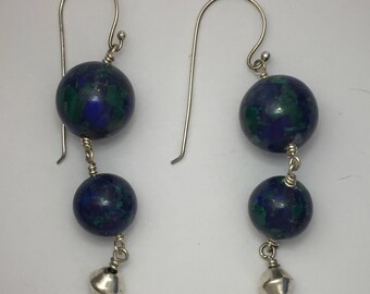 Double Earth Azurite/ Malachite Sterling Silver Earrings
