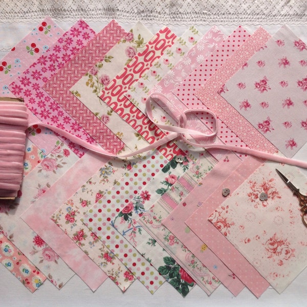 Pretty in Pink, Twenty charm squares for patchwork.