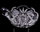 Brilliant Cut Glass Nappy by Libbey 6 quot Hobstar Fans Strawberry Diamonds