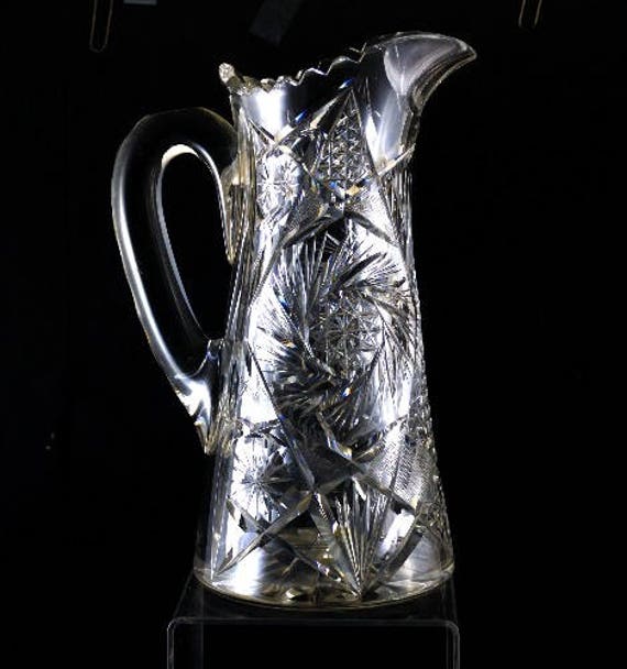 Pitcher Water American Brilliant Cut Glass Antique Very Fine - Cut Glass Crystal Water Pitcher Pitcher Water American Brilliant Cut Glass Antique Very Fine - Cut Glass Crystal Water Pitcher