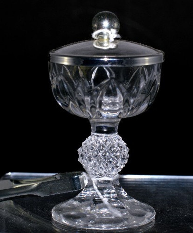 Condiment Serving Dish Vintage Glass Stem Dish with Silver Etsy