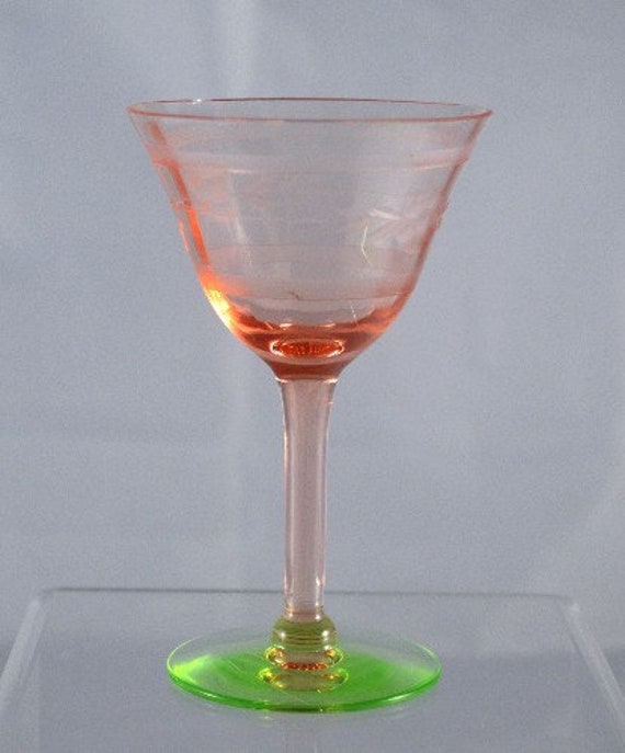 Liqueur Small Wine Glass Vintage Watermelon Pink Green Etsy