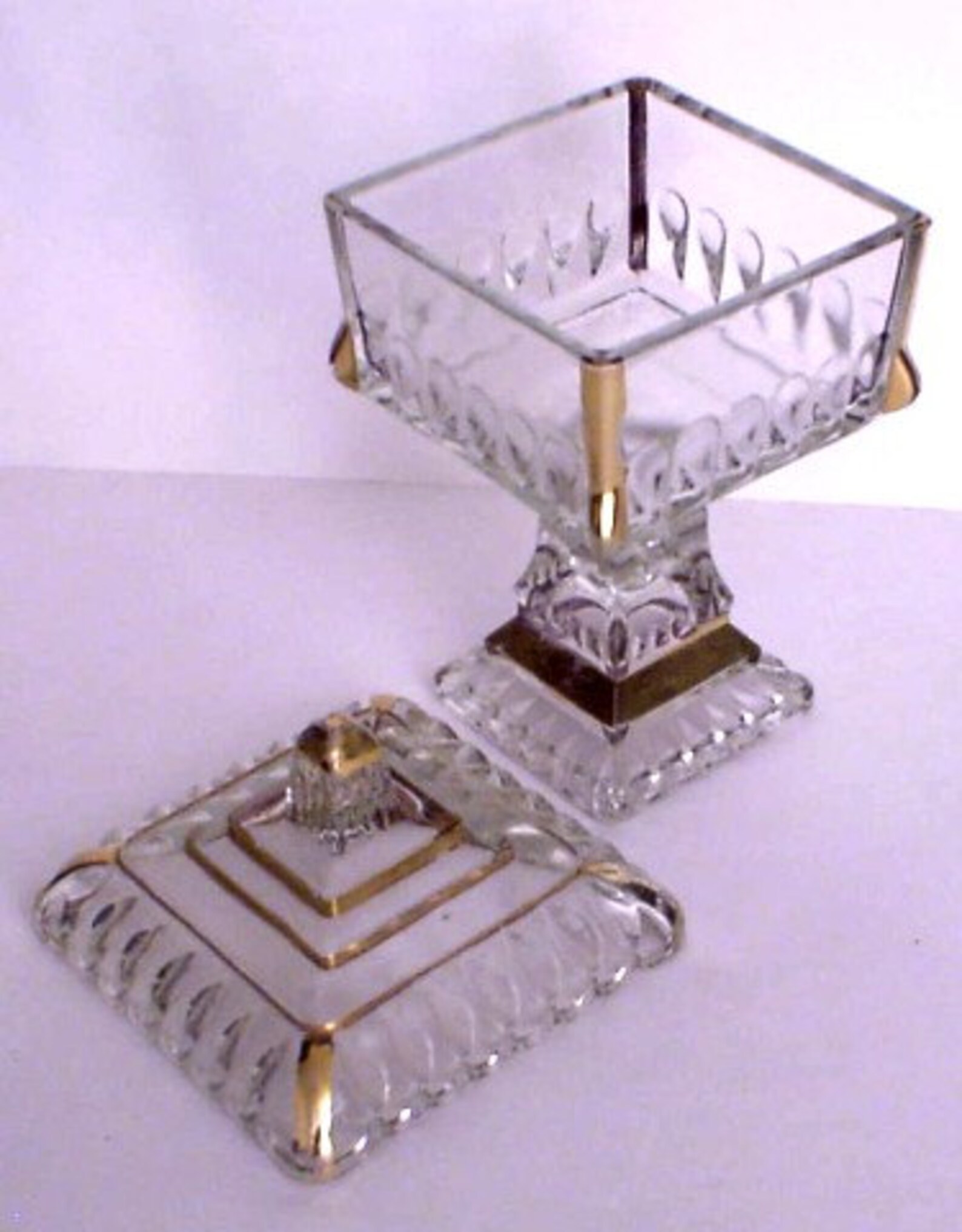 Candy Dish on a Pedestal with Lid Square Shape Depression Etsy
