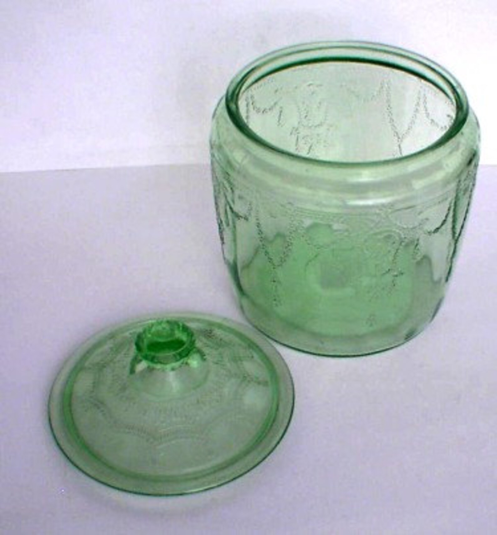 Cookie Cracker Jar Depression Vaseline Green Glass Cameo Etsy