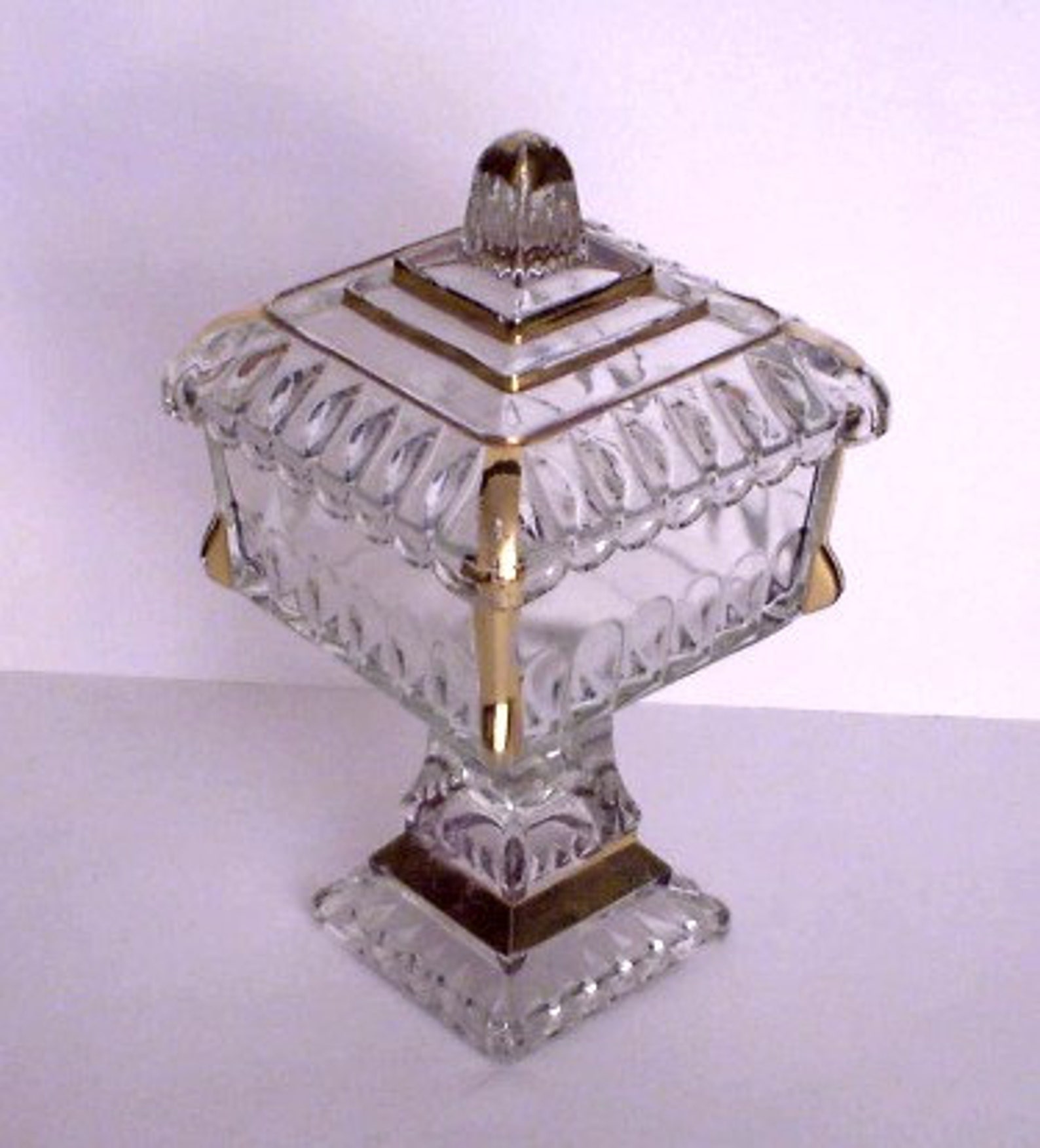 Candy Dish on a Pedestal with Lid Square Shape Depression Etsy