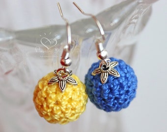 STAND WITH UKRAINE Mini Crochet Earrings, Yellow & Blue Mini Ball Earrings, Charity Crochet bead Jewelry. Donate, Support Ukraine!