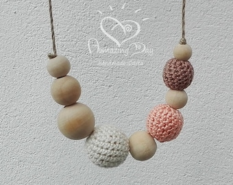 Crochet Bead Necklace: Organic Cotton, Wooden Beads
