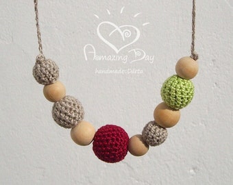 Magenta Lime Necklace, Organic Linen Crochet Necklace, Jungle Color Necklace - Bracelet, Bright Natural Jewelry Eco friendly Gift for Her