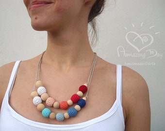 DOUBLE Gradient Necklaces, Bright Natural Double Strand Necklace, Organic Red Blue White OMBRE necklaces, Jewelry Gift for Modern Mom