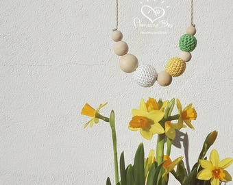 Crochet Bead Necklace: Eco Organic Cotton, Spring Colors
