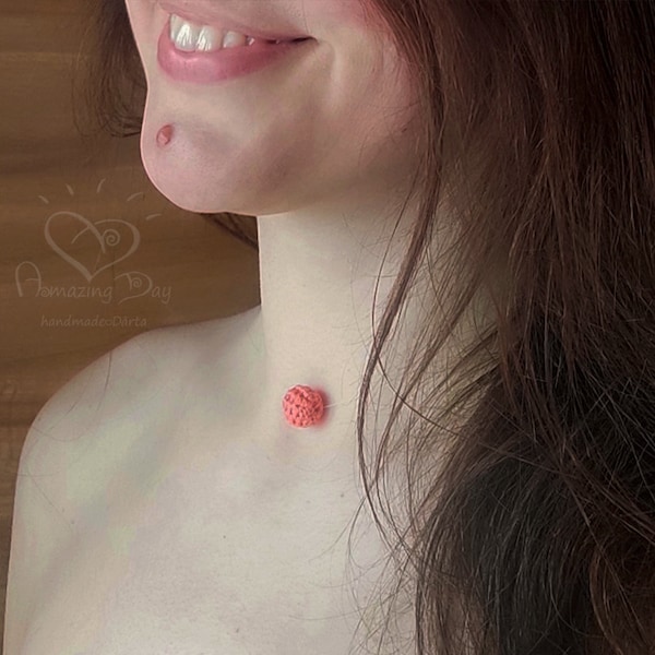 INVISIBLE CROCHET Necklace, ILLUSION ball necklace, Floating Necklace handmade, Choker ball Pendant, Bright Salmon color necklace