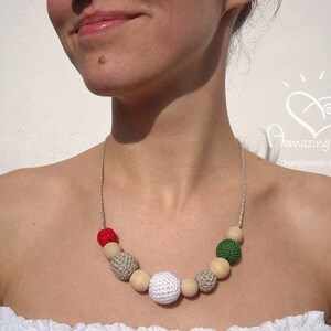 Green White Red Necklace, Crochet CHRISTMAS Necklace, ITALY color Necklace, Organic Eco friendly Gift for Modern Mom, Christmas gift for Her image 2