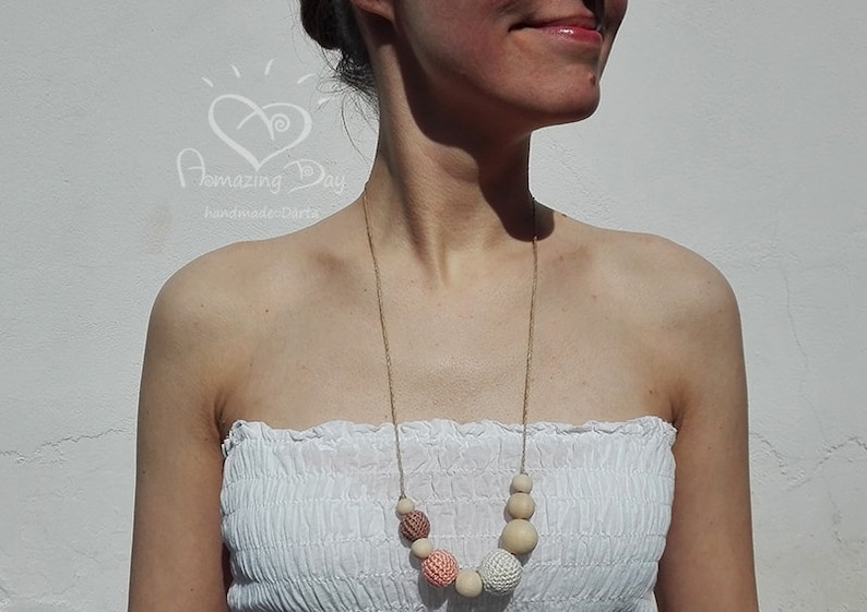Mint Green Blue Purple Necklace Minimalist Thin Necklace Crochet Necklace Gift for New Mom Girls Jewelry Wood Linen Cotton Necklace