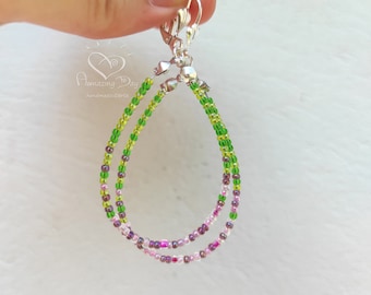 Beaded Teardrop Earrings: Ombre Green Purple Glass Seed Beads