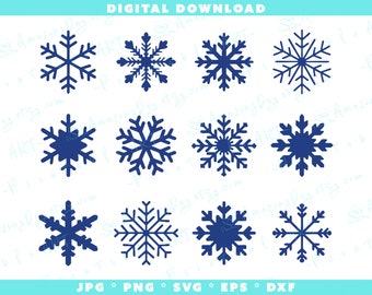 FIOCCO DI NEVE DOWNLOAD SVG / Pacchetto fiocco di neve digitale Svg, Png, Jpg, Eps, Dxf / Fiocco di neve vettoriale /Design natalizio / File di taglio fiocchi di neve