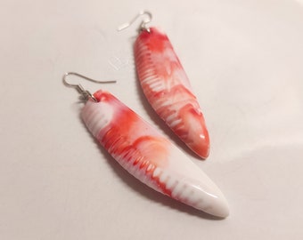 Red white Marble Earrings, Acrylic shell fossil shape Dangles, Choose -Neutral Gray / Pink Earrings, Gift for Her