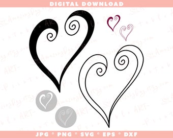 Open HEART DOWNLOAD | Digital Heart Bundle SVG, Png, Jpg, Eps, Dxf | Vector Heart Instant Download | Wedding Design | Cut file Spiral Heart